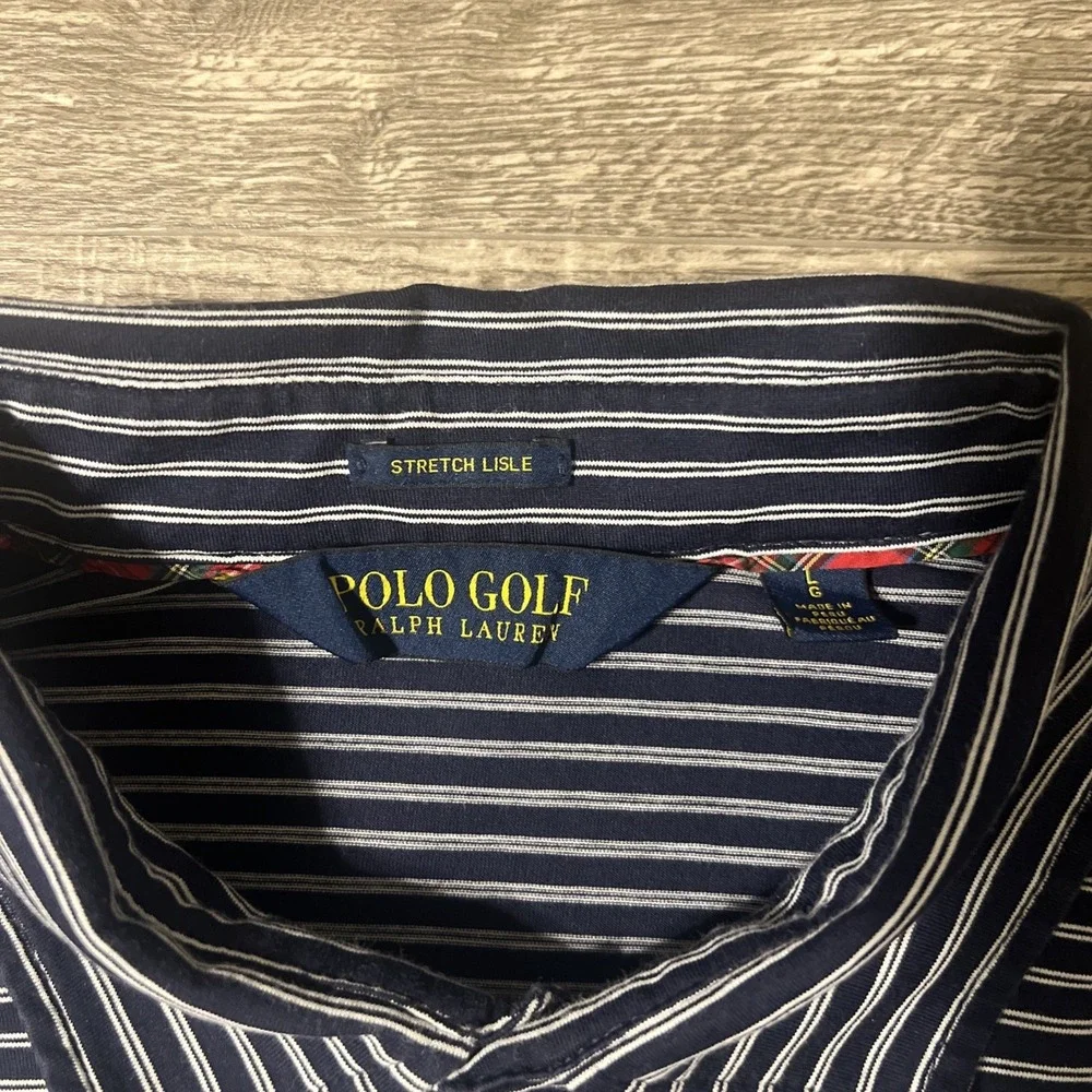Ralph Lauren‎ Performance Stretch Lisle Navy Striped Golf Polo Size Large